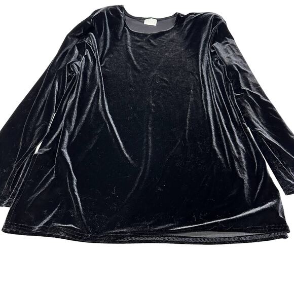 YETTS Top Size L Black Velvet Long Sleeve Tunic Shoulder Pads Made in USA Retro - Picture 1 of 7